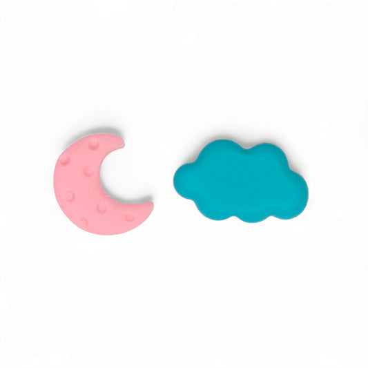 Ανόμοια καρφωτά σκουλαρίκια ροζ φεγγάρι τυρκουάζ σύννεφο από πολυμερικό πηλό