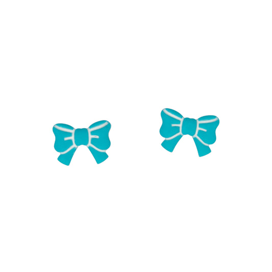 Μικρά καρφωτά σκουλαρίκια τυρκουάζ φιογκάκια από πολυμερικό πηλό