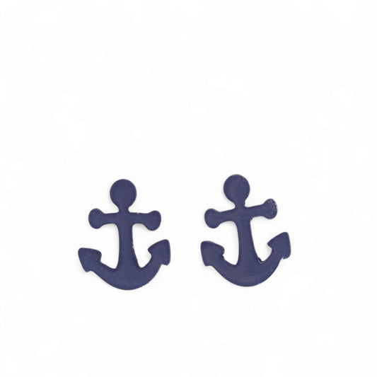 Καρφωτά καλοκαιρινά σκουλαρίκια μπλε μαρίν άγκυρες από πολυμερικό πηλό