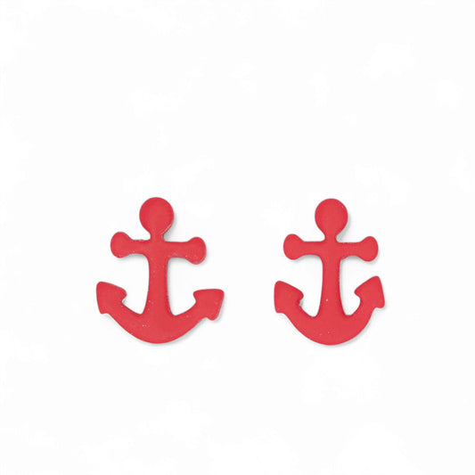 Καρφωτά καλοκαιρινά σκουλαρίκια κόκκινες άγκυρες από πολυμερικό πηλό