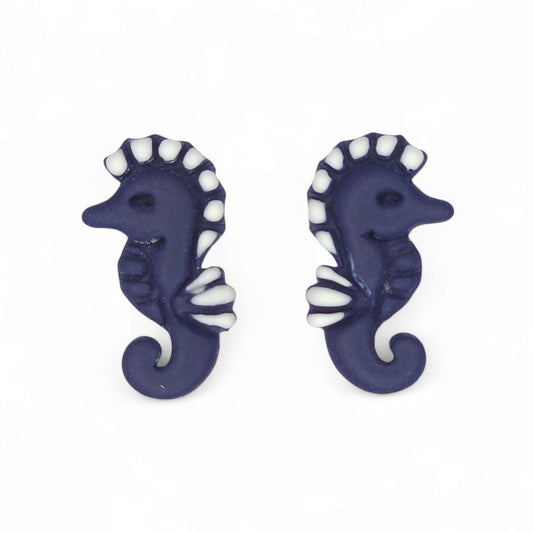 Καλοκαιρινά σκουλαρίκια μπλε μαρίν ιππόκαμποι από πολυμερικό πηλό