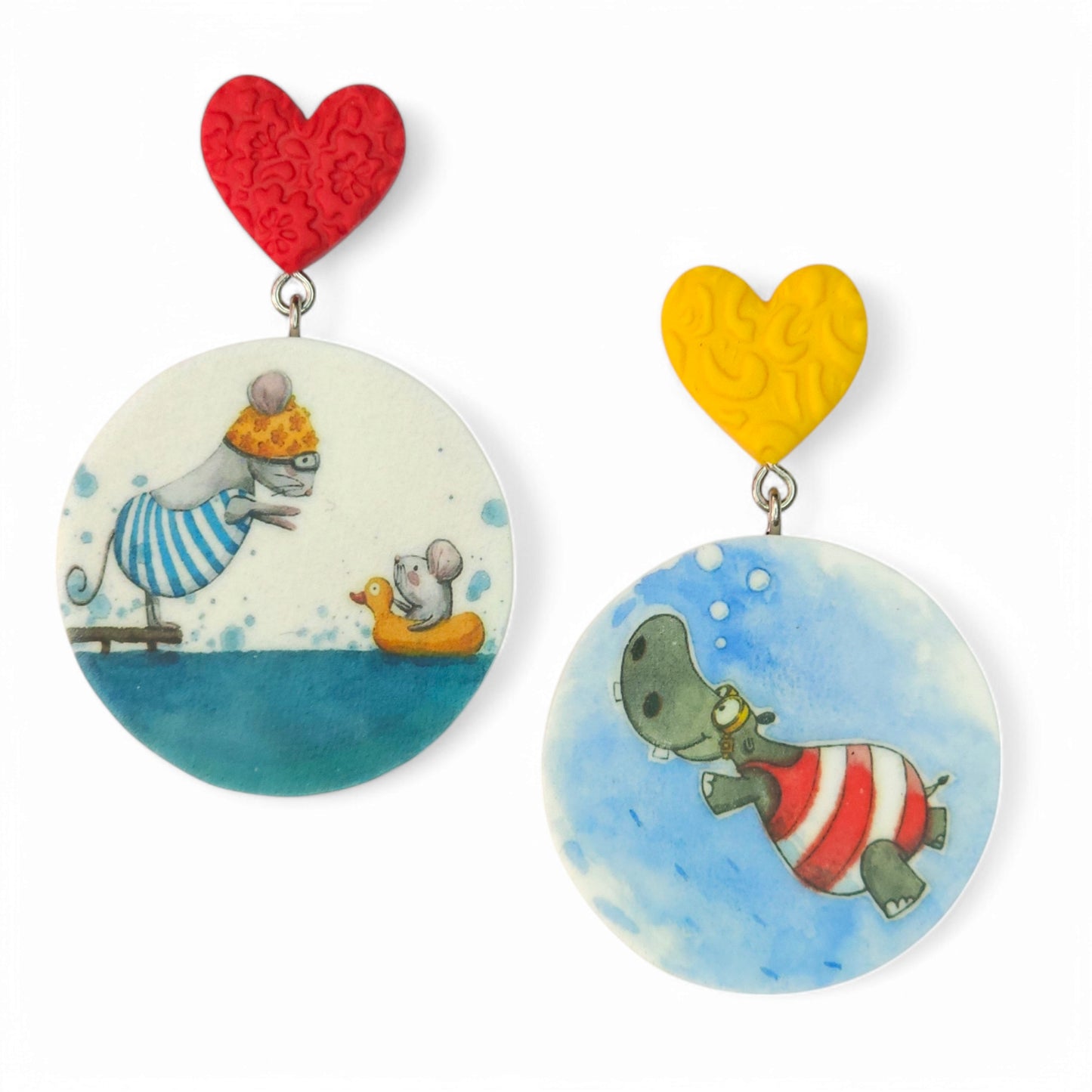 Μεγάλα εντυπωσιακά παιχνιδιάρικα κρεμαστά καλοκαιρινά σκουλαρίκια με ζωάκια από πολυμερικό πηλό