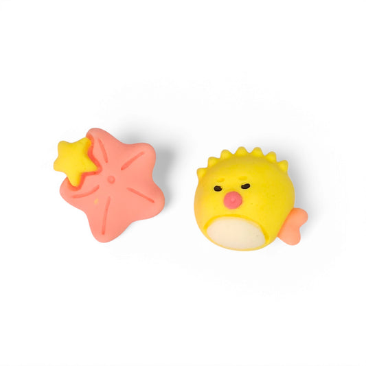 Ανόμοια καρφωτά καλοκαιρινά σκουλαρίκια ροζ αστερίας κίτρινο ψάρι puffer fish