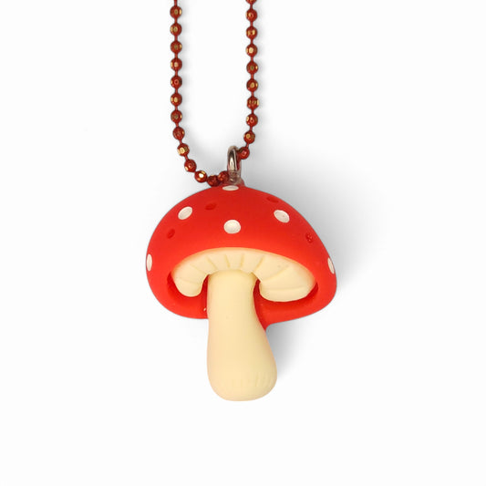 Μακρύ κολιέ κόκκινο μανιτάρι του παραμυθιού με καφέ αλυσίδα