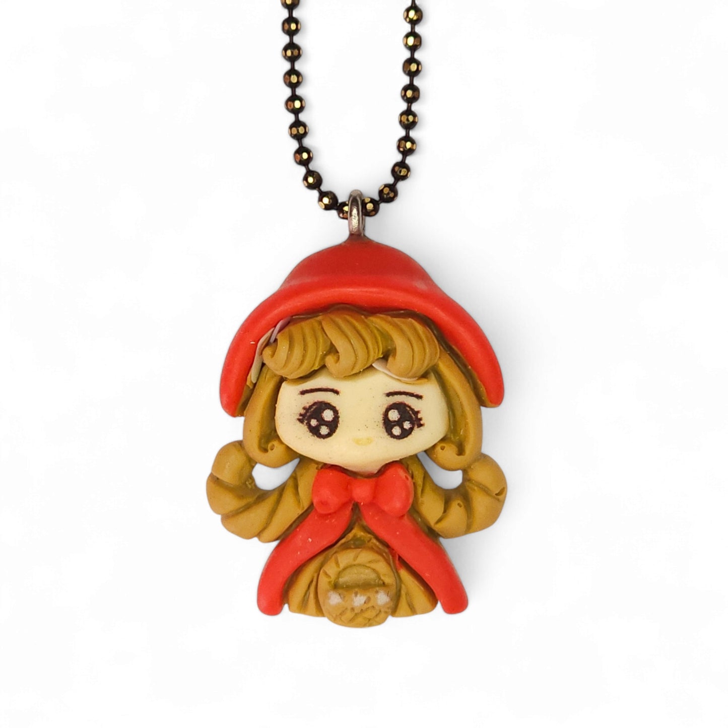 Μακρύ κολιέ κοριτσάκι κοκκινοσκουφίτσα με καφέ αλυσίδα