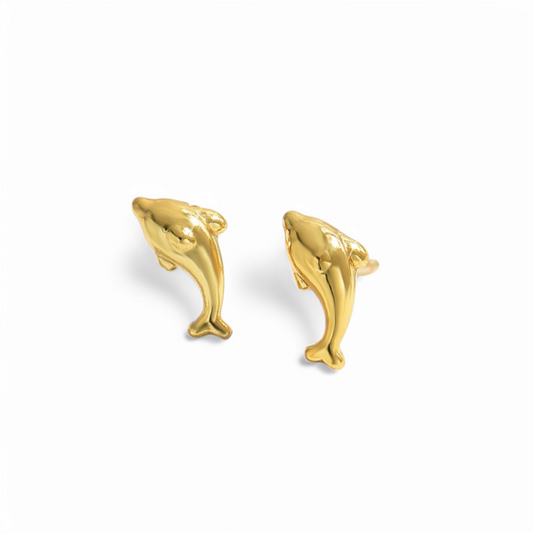 Σκουλαρίκια καρφωτά μικρά δελφίνια από επιχρυσωμένο ανοξείδωτο ατσάλι