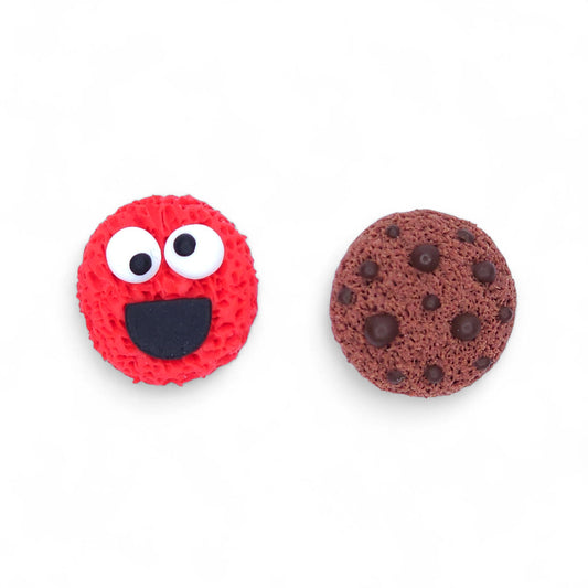 Ανόμοια σκουλαρίκια Cookie monster κόκκινο και σοκολατένιο μπισκότο