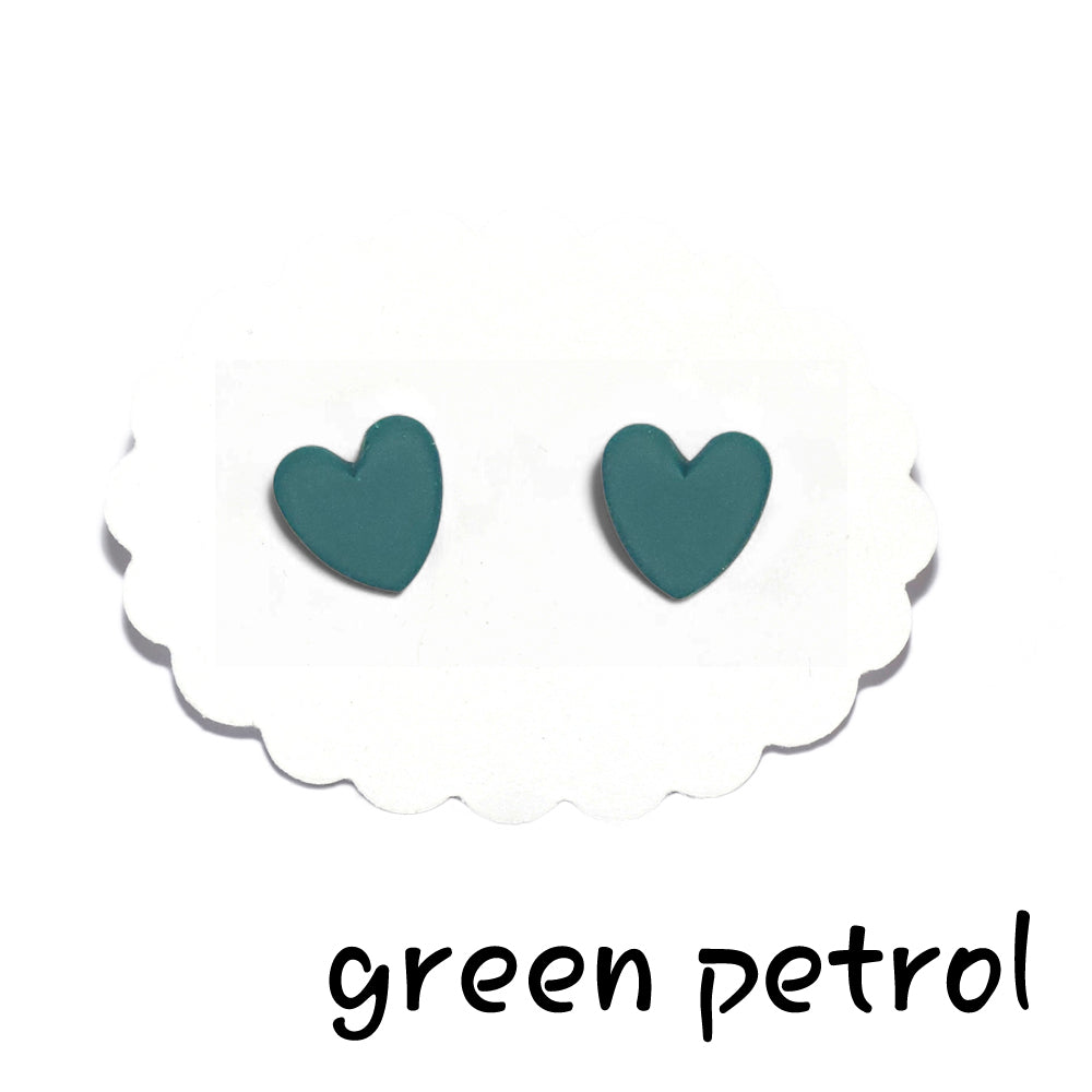 Σκουλαρίκια καρφωτά καρδούλες green petrol από πολυμερικό πηλό