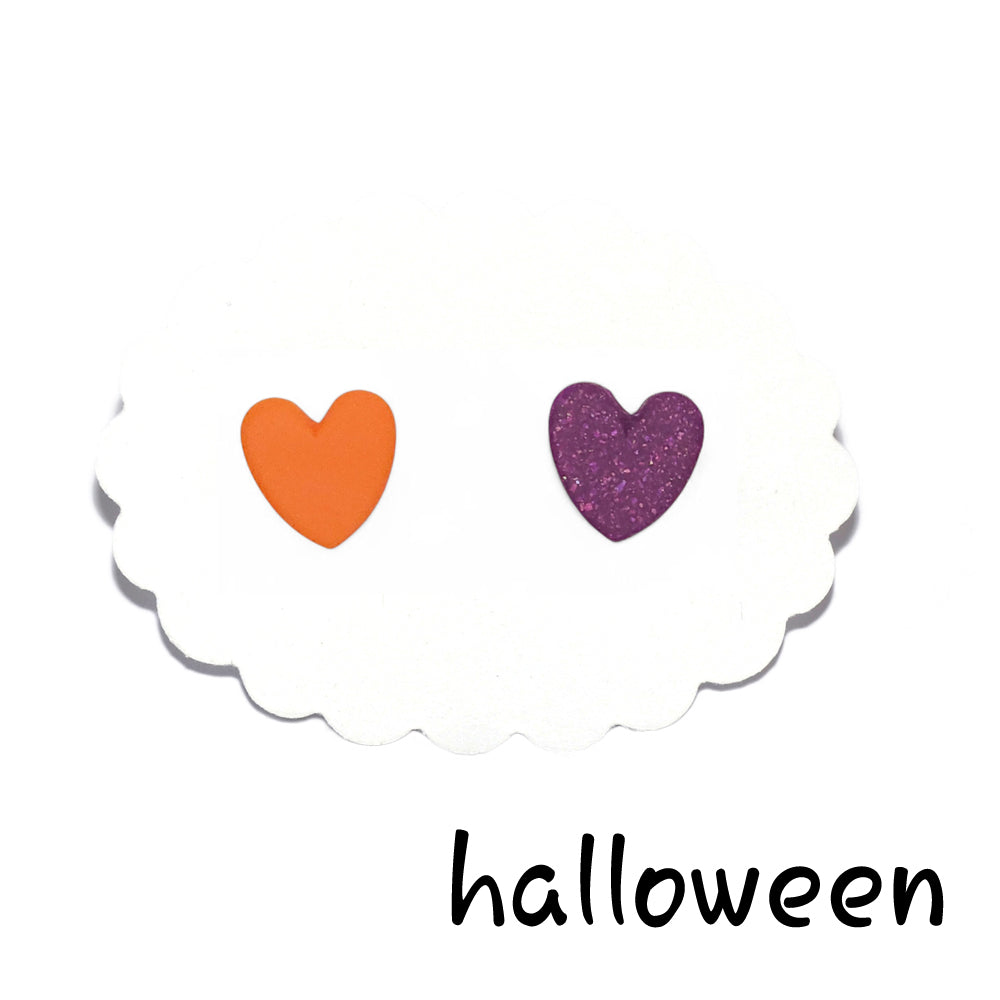 Σκουλαρίκια καρφωτά ανόμοιες καρδούλες halloween από πολυμερικό πηλό