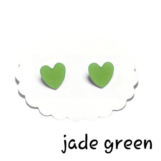 Καρφωτά σκουλαρίκια jade green καρδούλες από πολυμερικό πηλό