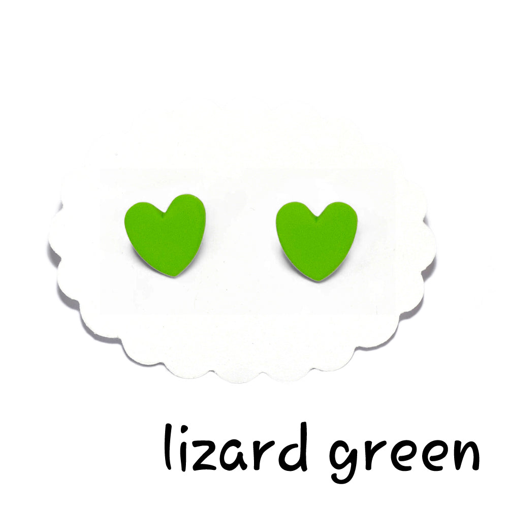 Σκουλαρίκια καρφωτά καρδούλες lizard green από πολυμερικό πηλό
