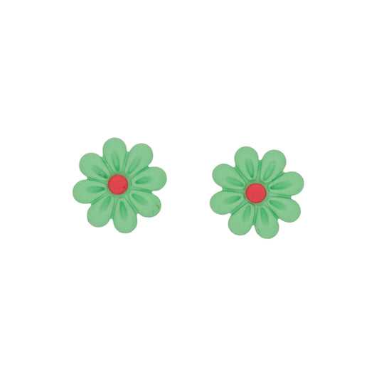 Καρφωτά σκουλαρίκια λουλουδάκια μαργαρίτες στο χρώμα της μέντας από πολυμερικό πηλό