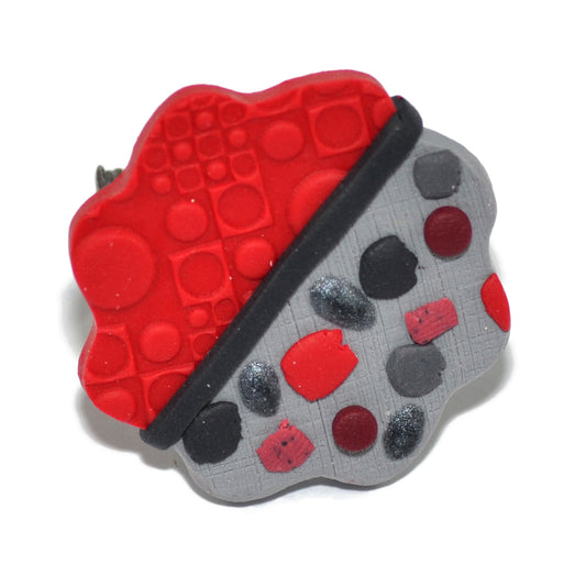 Δαχτυλίδι μεγάλο κόκκινο με γκρι πιτσιλωτό πηλό και ατσάλινη βάση