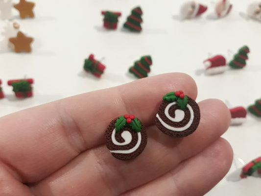 Χριστουγεννιάτικα καρφωτά σκουλαρίκια κορμός σοκολάτας με γκι